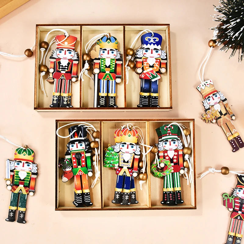 Christmas Tree Wooden Nutcracker Soldier Pendant Personalized DIY Hanging Decor Navidad Birthplace Christmas New Year Party Ornaments