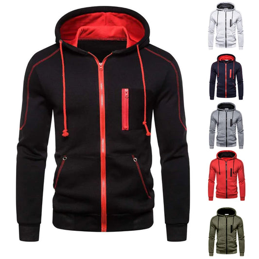 Herren Sport Hoodie – Lässig, Gefüttert mit Plus-Fleece, Reißverschluss, Tasche, Alltag & Outdoor, Schwarz