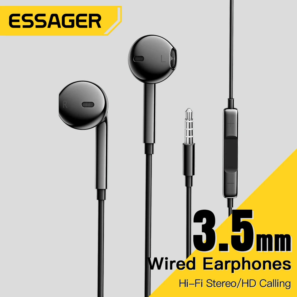 Essager 3,5-mm-Kabelkopfhörer – In-Ear Headset mit Mikrofon, Stereo Ohrhörer, Inline-Steuerung für Telefone