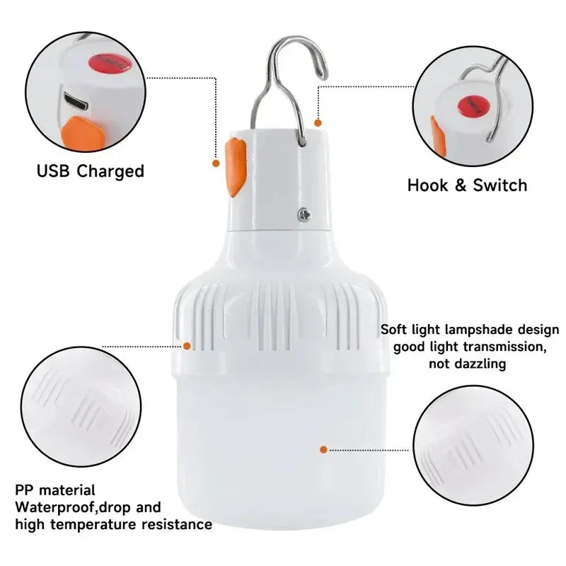 200W/80W/60W Hochleistungs-LED-Camping-Laternen – Wiederaufladbar & Tragbar, Ideal für Outdoor-Notfälle, Grillabende, Zeltbeleuchtung, mit Haken