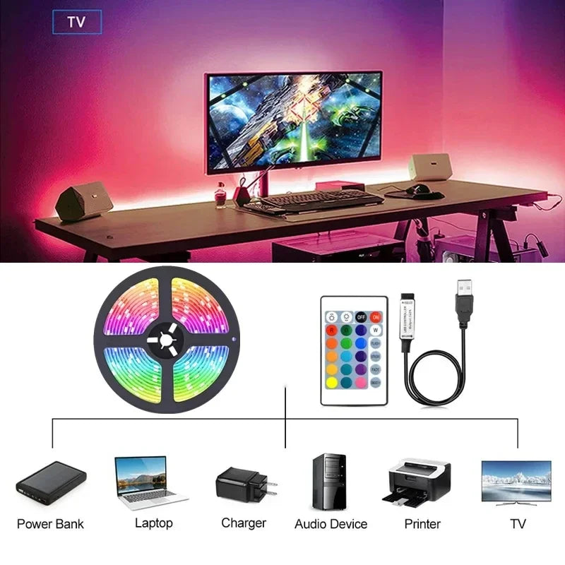 USB-LED-Streifen RGB mit Bluetooth-App-Steuerung – Flexibles LED-Lichtband für Raumdekoration & TV-Hintergrundbeleuchtung