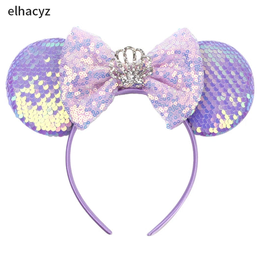 Mouse Ear Hairbands for Girls, 5" Hair Bows, Large Flip Sequin Ears, DIY Kids Hair Accessories Headband, Boutique Accessories for Women.