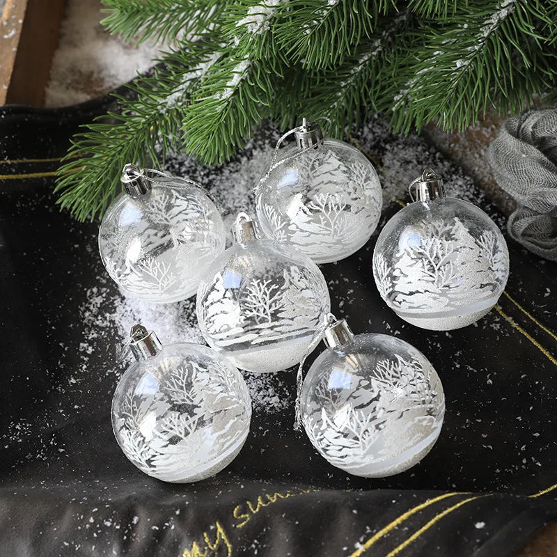 6pcs 6cm Transparent Snow Christmas Balls Pendants for Christmas Tree Decoration Clear Balls Hanging Ornaments Christmas Navidad