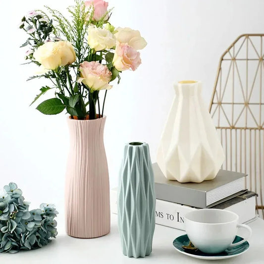 Plastik vase für Haupt zimmer dekoration weiße Nachahmung Blumentopf Pflanzen Korb nordische Hochzeit dekorative Esstisch Schlafzimmer