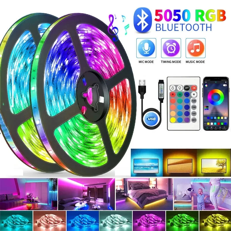 5V USB LED Lights, 5050 RGB LED Strip - 5/10 Meters for Room Decoration, Gamer, Bar &amp; Ice String Lighting