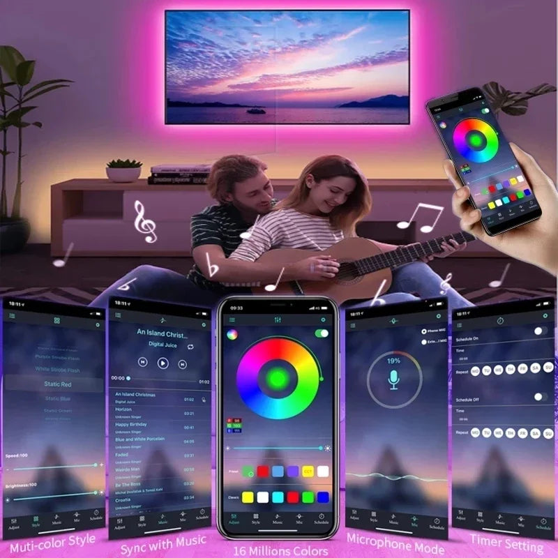 USB-LED-Streifen RGB mit Bluetooth-App-Steuerung – Flexibles LED-Lichtband für Raumdekoration & TV-Hintergrundbeleuchtung