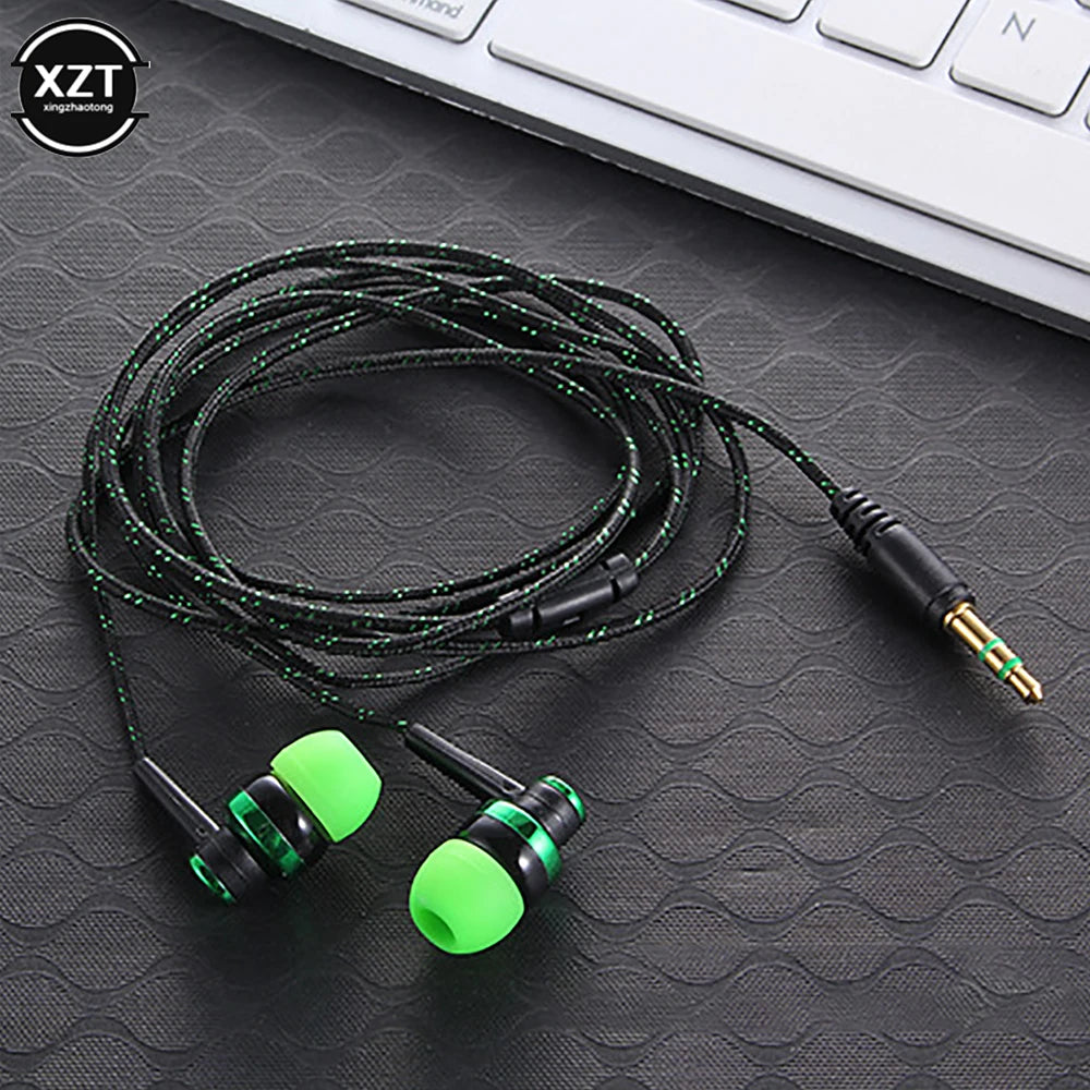 New 5 Colors Wired In-Ear Headphones – Stereo 3.5mm Nylon Cable, Sport Headset with Microphone, For Laptop and Smartphone, Ideal as a Gift