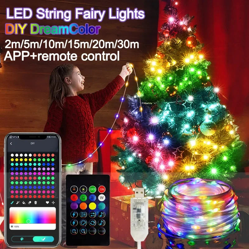 Dreamcolor Rgb Led Streifen WS2812B Bluetooth Smart String Fairy Lichter Weihnachten Girlande Licht Wasserdicht Für Party Vorhang Zimmer