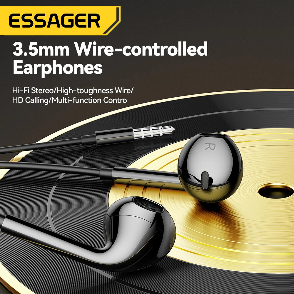 Essager 3,5-mm-Kabelkopfhörer – In-Ear Headset mit Mikrofon, Stereo Ohrhörer, Inline-Steuerung für Telefone