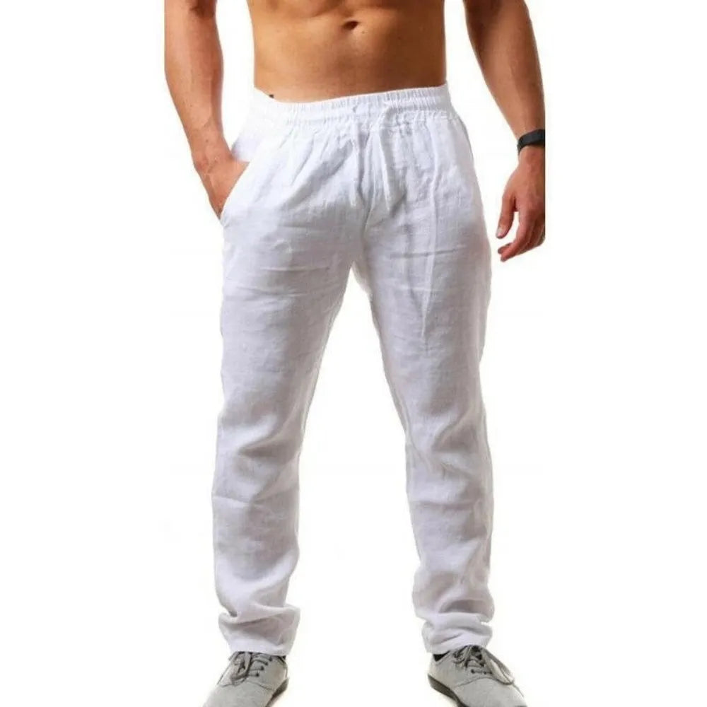 Herren Baumwolle-Leinen Hose – Atmungsaktive Einfarbige Herbsthose, Fitness Streetwear, Größen S-3XL