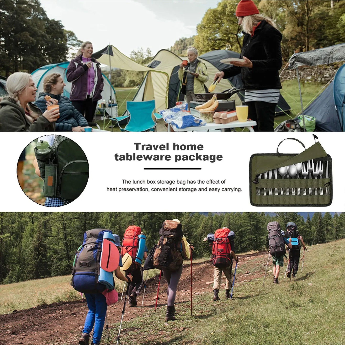 Outdoor Camping Besteck-Aufbewahrungstasche, Tragbar, Roll-Up, Wasserdicht für Gabeln, Löffel, Essstäbchen