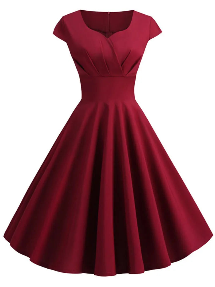 Rosa Sommerkleid für Frauen, V-Ausschnitt, Vintage-Robe, elegante Retro-Pin-Up-Party-Kleider, ideal für Büro und Freizeit, Midi-Länge..