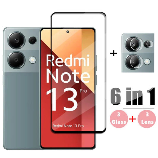 6-in-1 Glas Schutz für Redmi Note 13 Pro Global – Full Cover Gehärtetes Glas, Displayschutz, Objektivfolie