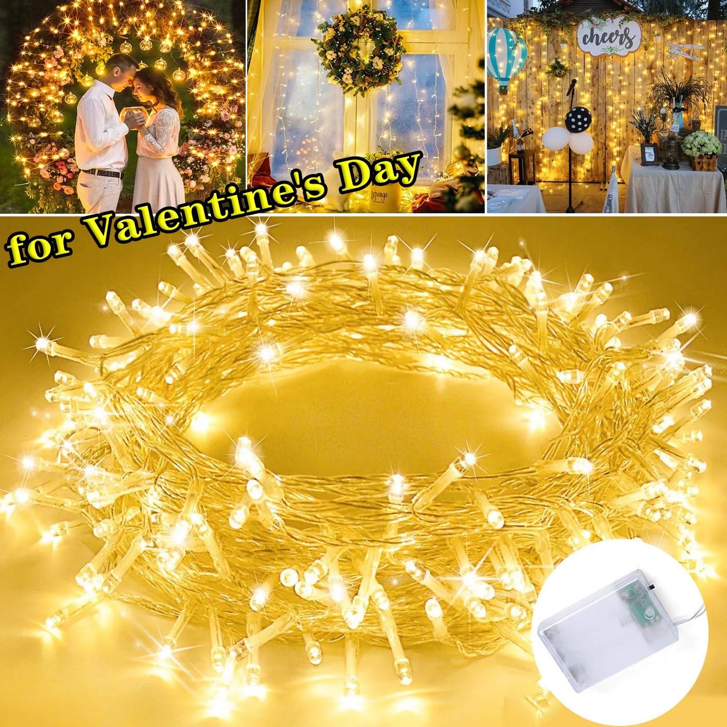 LED-Girlande mit 10/20/40/80 Lichtern – Batteriebetrieben, warmweiß, 2m-10m, für Valentinstag, Schlafzimmer, Geburtstag, Hochzeit