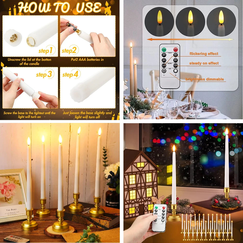 6er Pack Flammenlose Kegelförmige LED-Kerzen mit Basis – Flackernde Teelichter mit Kerzenhaltern für Halloween, Hochzeit & Weihnachten