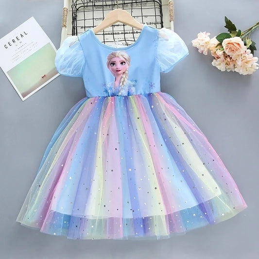 Sommerkleidung für Mädchen, Koreanischer Stil, Frozen Elsa & Anna Prinzessin-Kostüm, Fliege, Party-Outfit