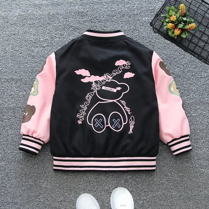 Jungen/Mädchen Baseballjacke – Cartoon-Bär Print, für 4-12 Jahre