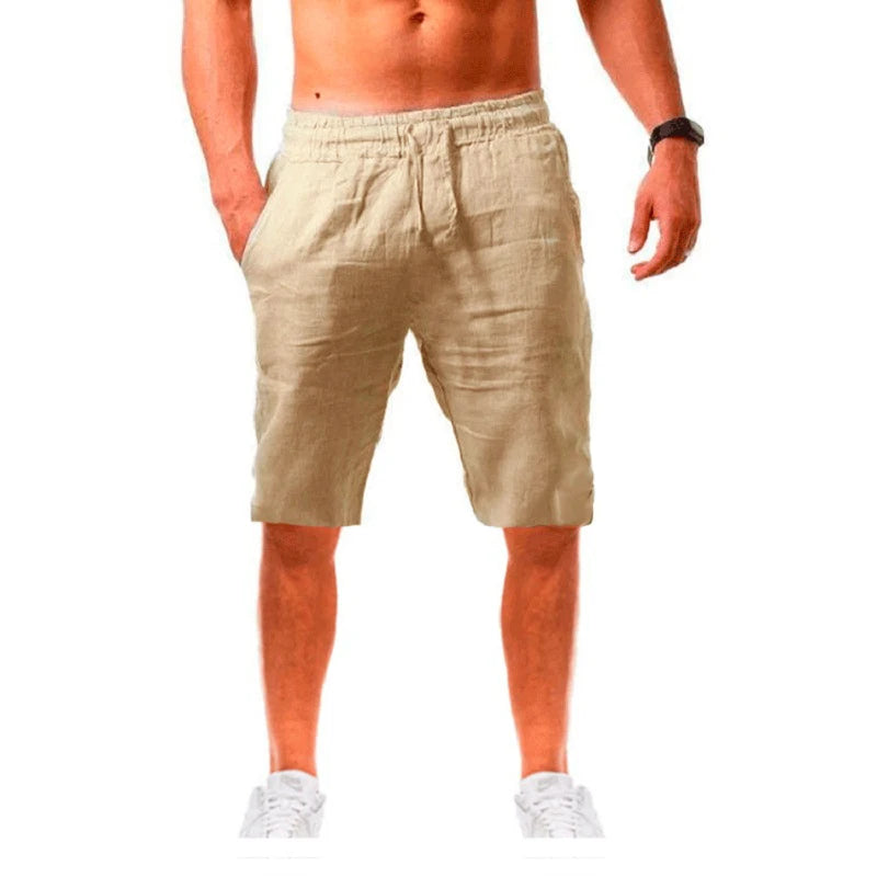 Men's Cotton Linen Shorts - Summer, Breathable Solid Color Shorts, Loose &amp; Casual, With Lace-Up