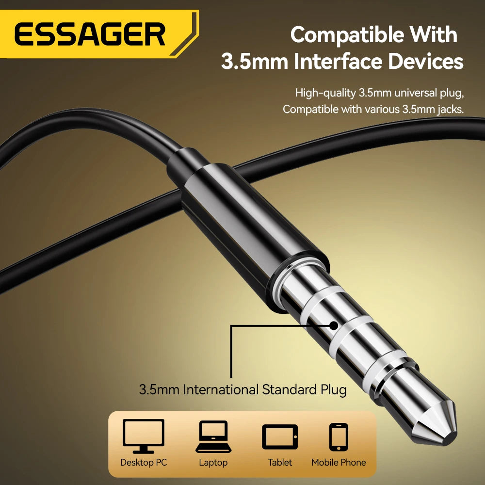 Essager 3,5-mm-Kabelkopfhörer – In-Ear Headset mit Mikrofon, Stereo Ohrhörer, Inline-Steuerung für Telefone