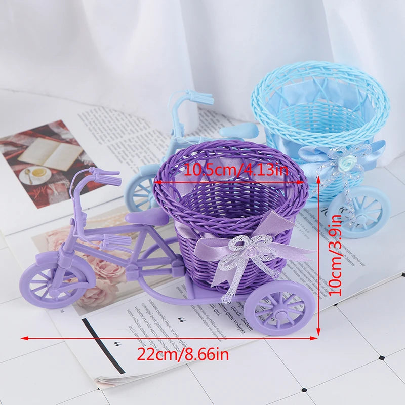 Romantischer Rattan-Blumenkorb im Dreirad-Design – Dekoratives Fahrradmodell für Zuhause, Garten & Hochzeitsfeiern