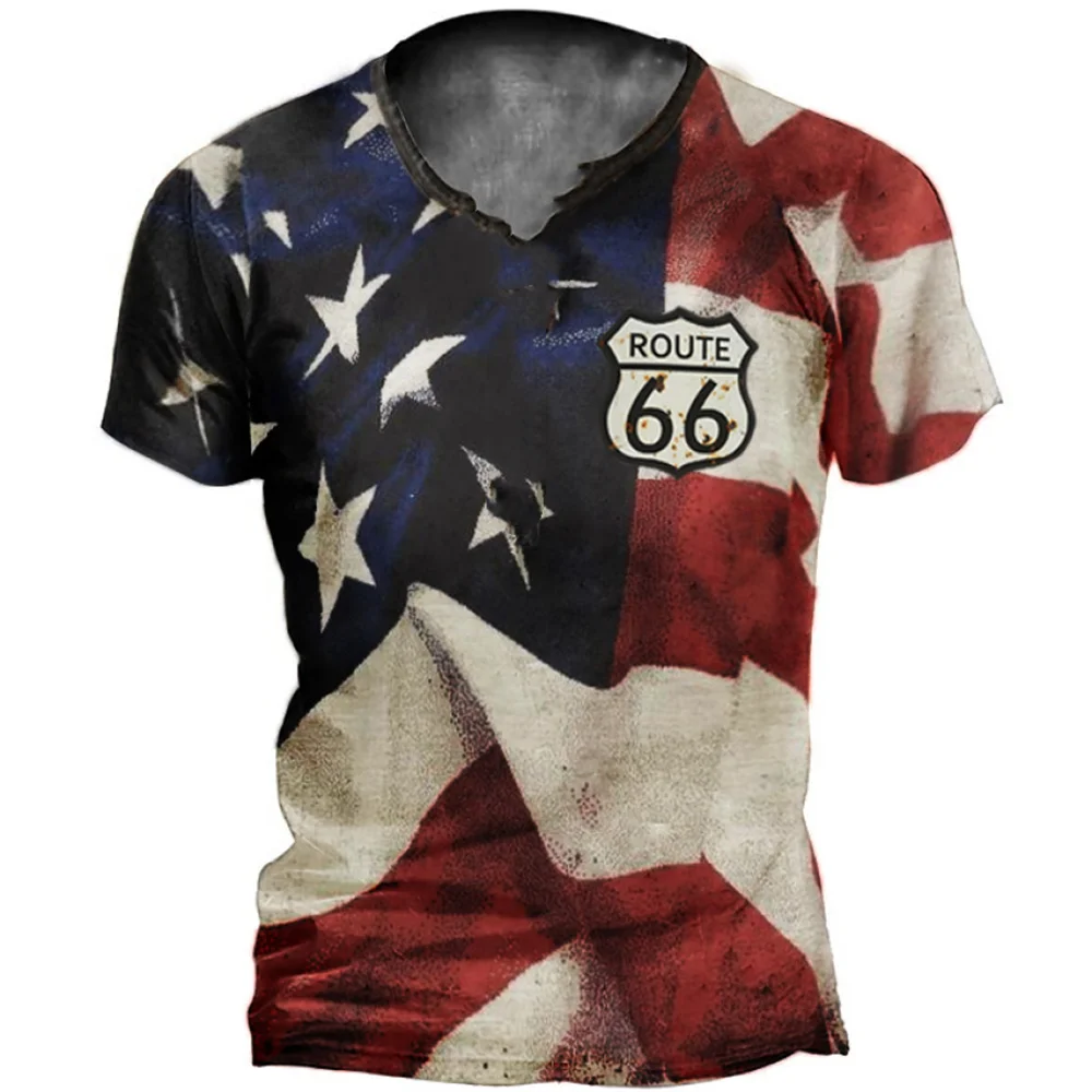 Vintage Route 66 T-Shirt für Männer – Sommer Streetwear, Übergrößen, O-Neck, Lässig im Harajuku-Stil