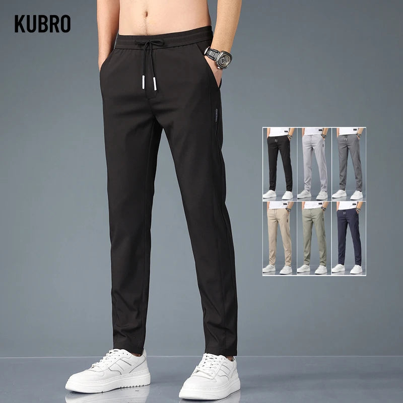 Kubro Eisse Herrenhose – Sommer, Schwarz/Grau, Dünne Business & Freizeit Hose, Elastisch und Atmungsaktiv, Outdoor Jogginghose mit Geradem Bein