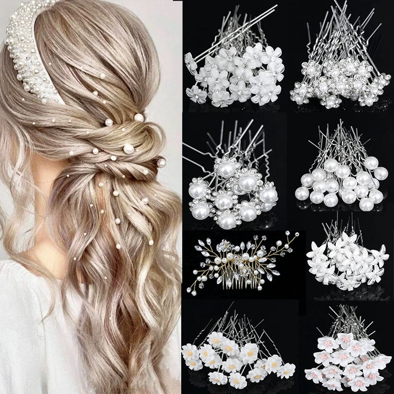 Western Wedding Fashion Jewelry – Handmade Headpiece for the Bride, Wedding Crown, Flower Pearl Hair Accessories, Hairpin Ornaments