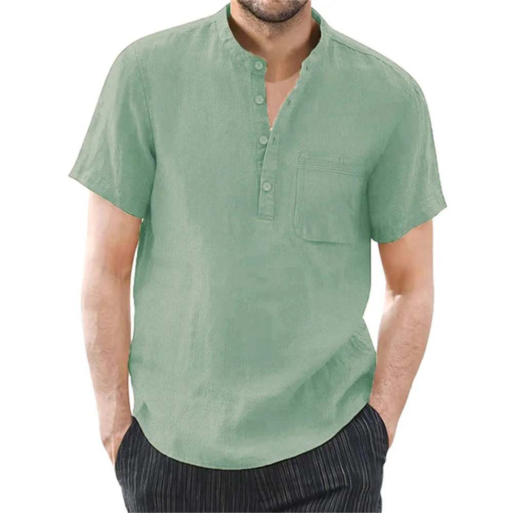 Men's Short Sleeve T-Shirt – Solid Color, Cotton-Linen, Casual, Breathable and Comfortable for Summer