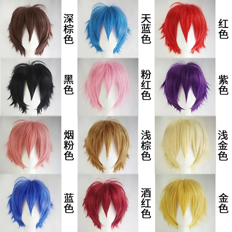 Versatile Colored Men's Wig - Short, Inverted Hair, Cosplay Set for Anime &amp; Costumes