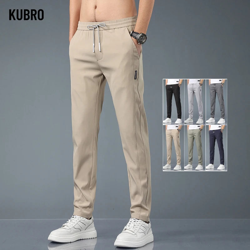 Kubro Eisse Herrenhose – Sommer, Schwarz/Grau, Dünne Business & Freizeit Hose, Elastisch und Atmungsaktiv, Outdoor Jogginghose mit Geradem Bein