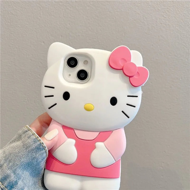 3D Rosa Hello Kitty iPhone Hülle – Cartoon Silikon, Kompatibel mit iPhone 7/8/SE, 11/12/13 Mini/Pro/Pro Max, 14 Plus/15 Pro Max