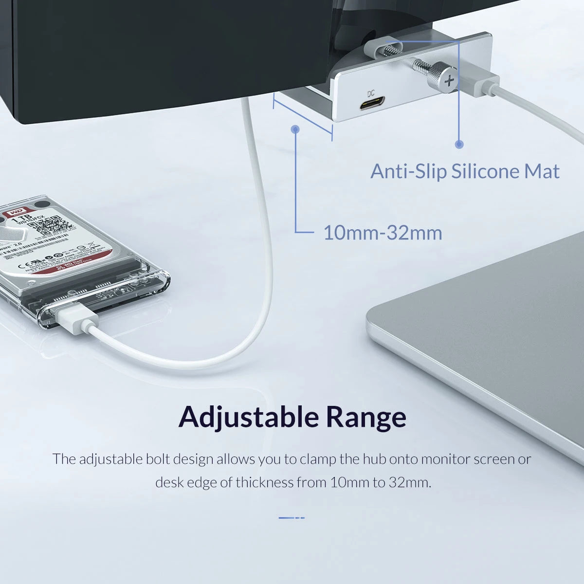 MZX Clip USB 3.0 Hub – Aluminium Docking Station, Multi-Hub Splitter Adapter, AC Extender für Desktop PC Zubehör