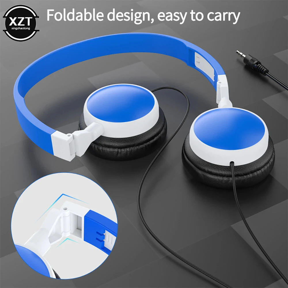 Wired Foldable 3.5mm Headphones - Stereo, Head Mounted Headset, Sports Headphones for Phone/Tablet