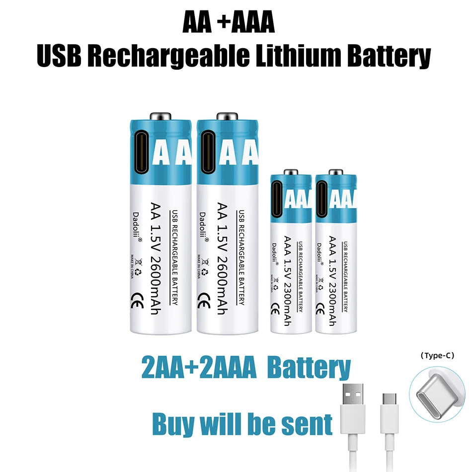 AA AAA 1.5V Wiederaufladbare Lithium-Ionen-Batterien – 2600mAh, USB-Schnellladung