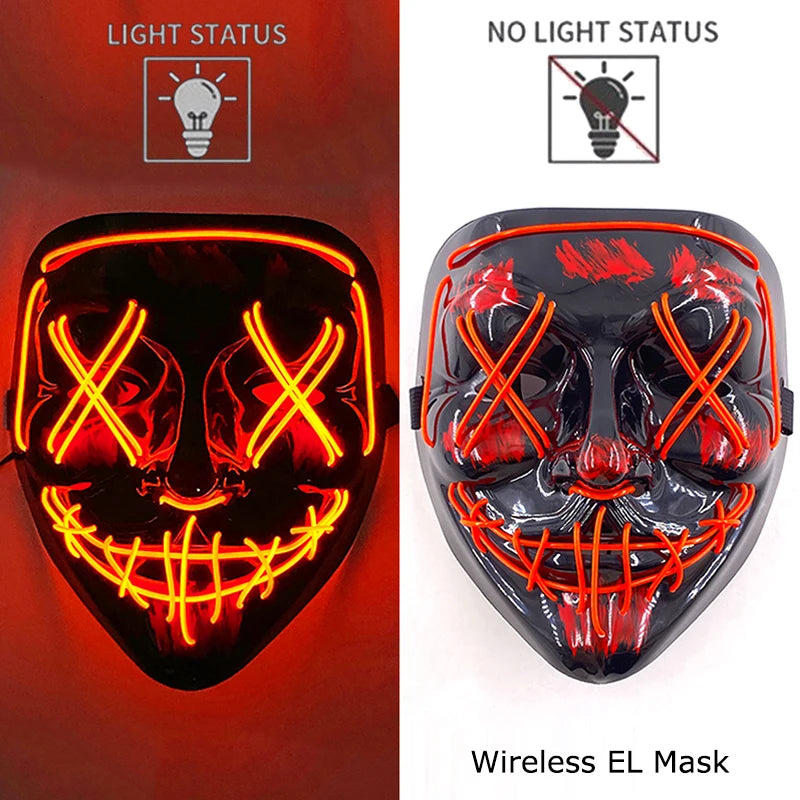 Drahtlose Neon LED Halloween-Maske – Leuchtende Horror-Maskerade für Party & Cosplay