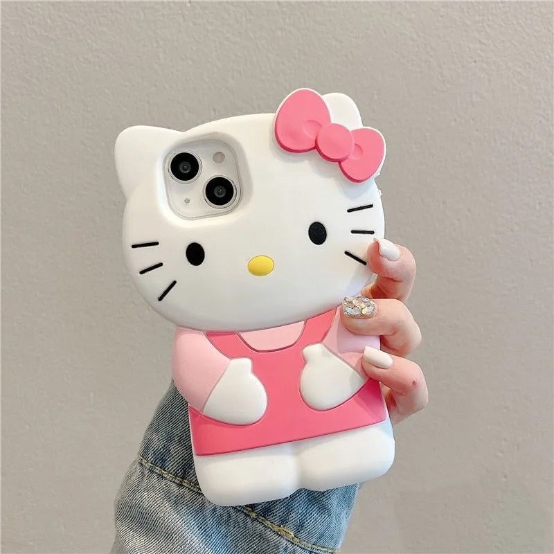 3D Rosa Hello Kitty iPhone Hülle – Cartoon Silikon, Kompatibel mit iPhone 7/8/SE, 11/12/13 Mini/Pro/Pro Max, 14 Plus/15 Pro Max