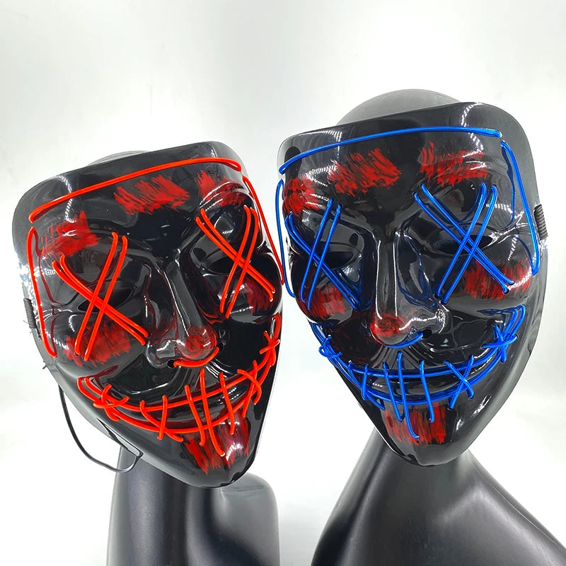 Drahtlose Neon LED Halloween-Maske – Leuchtende Horror-Maskerade für Party & Cosplay