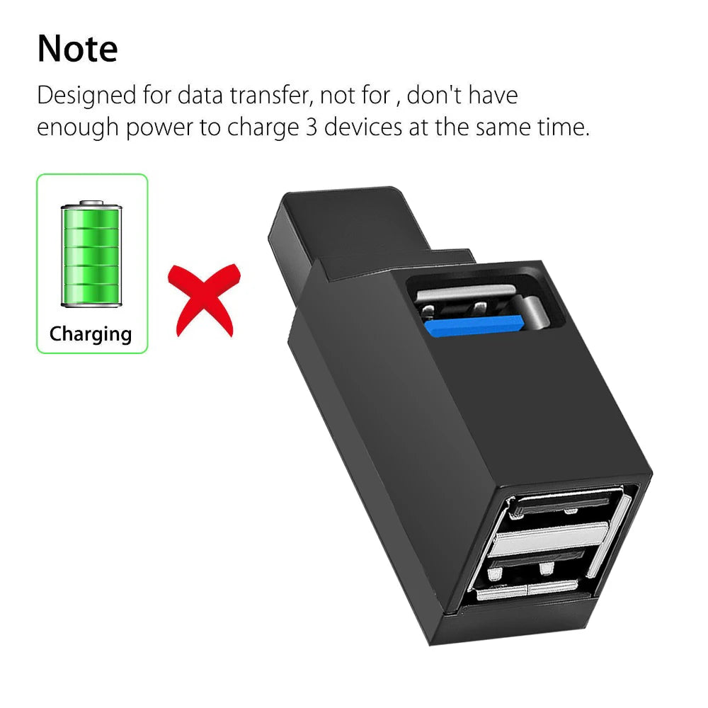 USB 3.0 Hub Adapter – Mini Splitter mit 3 High-Speed Ports, Für PC, Laptop, U-Disk und Kartenleser