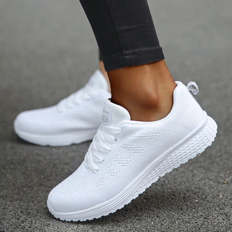 Damen Sneakers 2024, neue Mode, atmungsaktive einfarbige Walking-Sneakers aus Mesh-Stoff, Schnürschuhe für Frauen.