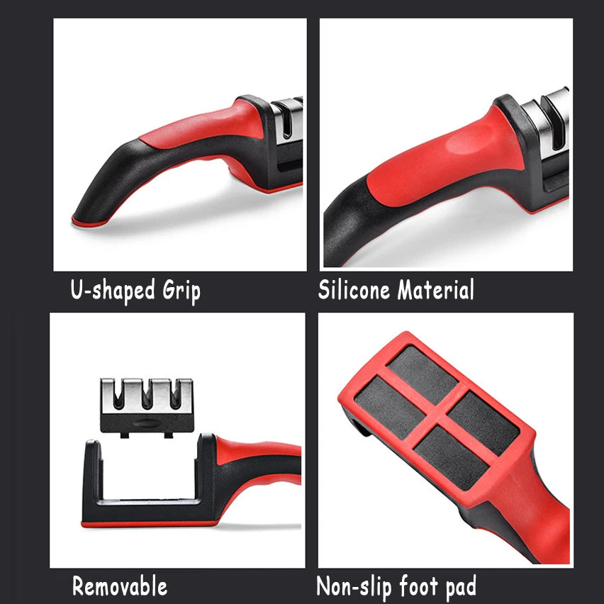 Handheld Messer-Schärfer – Multifunktional mit 3 Stufen, Schnell-Schärfwerkzeug, Rutschfeste Basis, Küchen-Messer-Zubehör