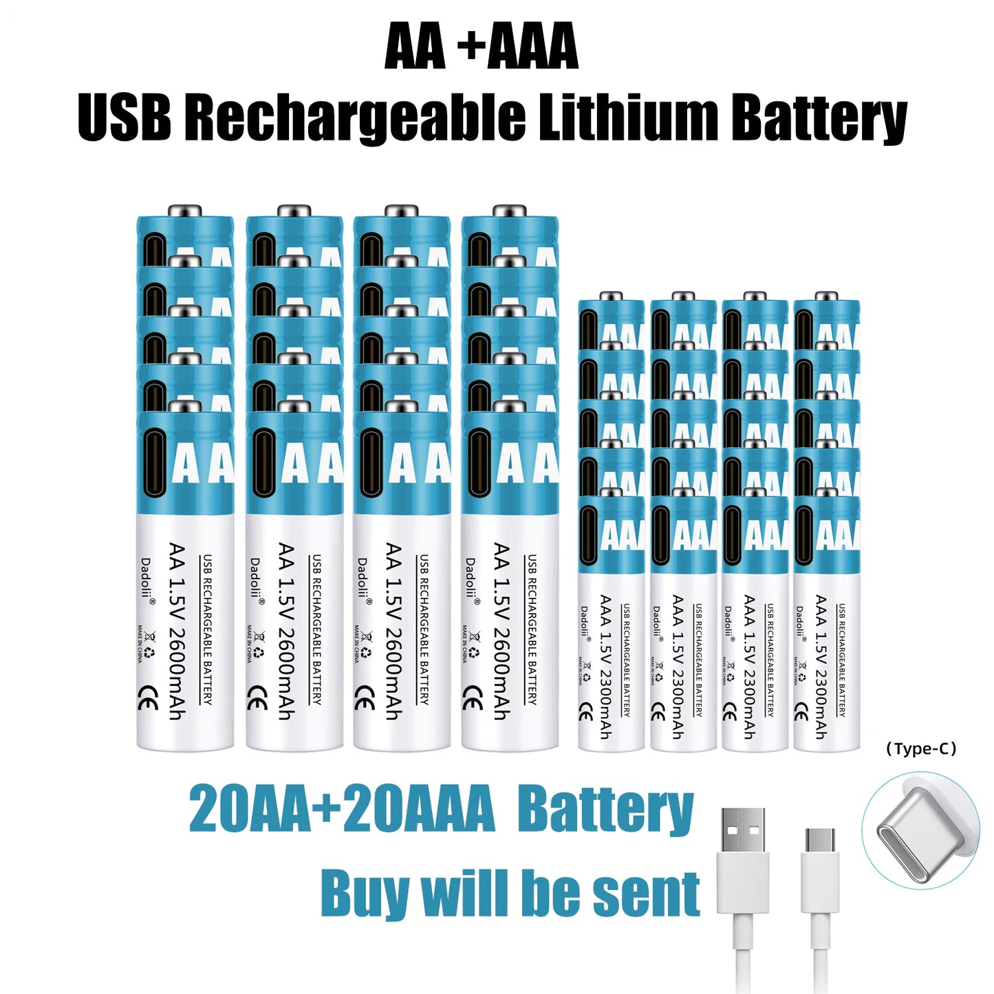 AA AAA 1.5V Wiederaufladbare Lithium-Ionen-Batterien – 2600mAh, USB-Schnellladung