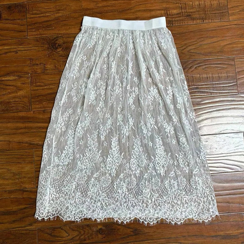 Women's Sexy Mesh Lace Skirt - Transparent, Long Tulle, Korean Fashion, Summer, High Waist, Black/White, Elastic, Beach Midi Skirt