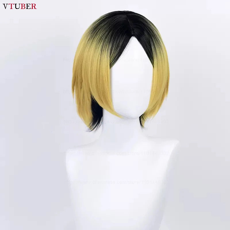 Kenma Kozume Cosplay Perücke – Kurze Schwarz-Gelbe, Hitzebeständige Synthetische Anime-Haare