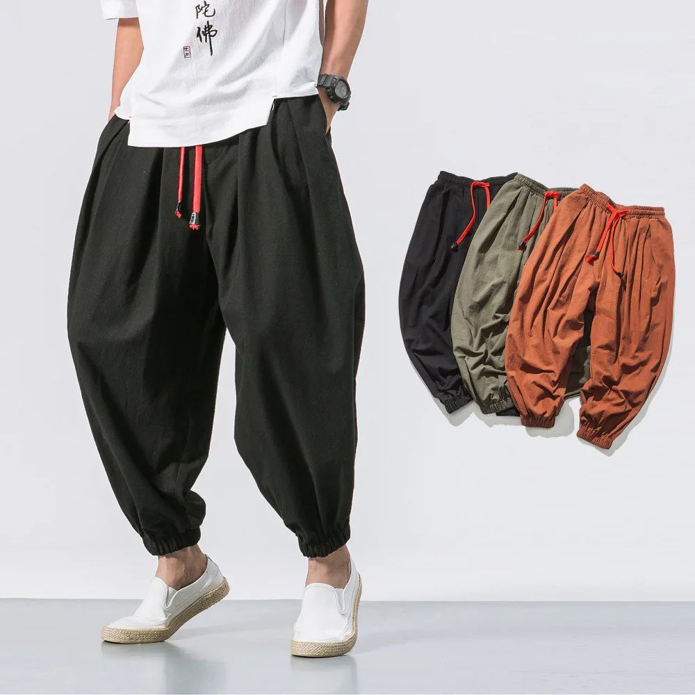 New Oversized Men's Harem Pants - Casual Chinese Style Cotton Linen Sweatpants High Quality Leisure Joggers