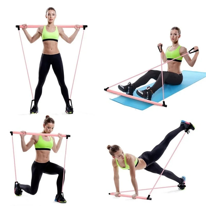 Fitness Yoga Pilates Bar – Crossfit Widerstandsbänder, Trainer mit Pull-Stangen und Seil, Tragbares Home Gym für Körper-Workout