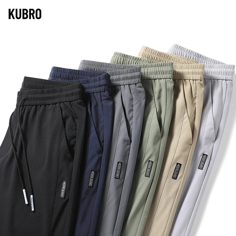 Kubro Eisse Herrenhose – Sommer, Schwarz/Grau, Dünne Business & Freizeit Hose, Elastisch und Atmungsaktiv, Outdoor Jogginghose mit Geradem Bein