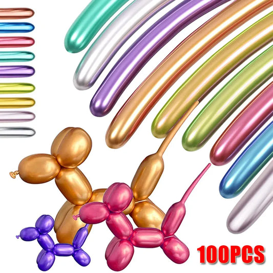 100/10 Stück Modellier-Luftballons, Lange Latexballons, Hochglanz-Metallic, für Hochzeit, Geburtstag, Weihnachten, DIY-Dekoration