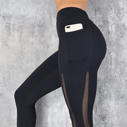 Taschen-Mesh-Leggings, dehnbare Fitness- und Laufhosen, hohe Taille, Yogahosen für Frauen, Sport-Gym-Leggings, Workout-Leggings, modische Sportswear.