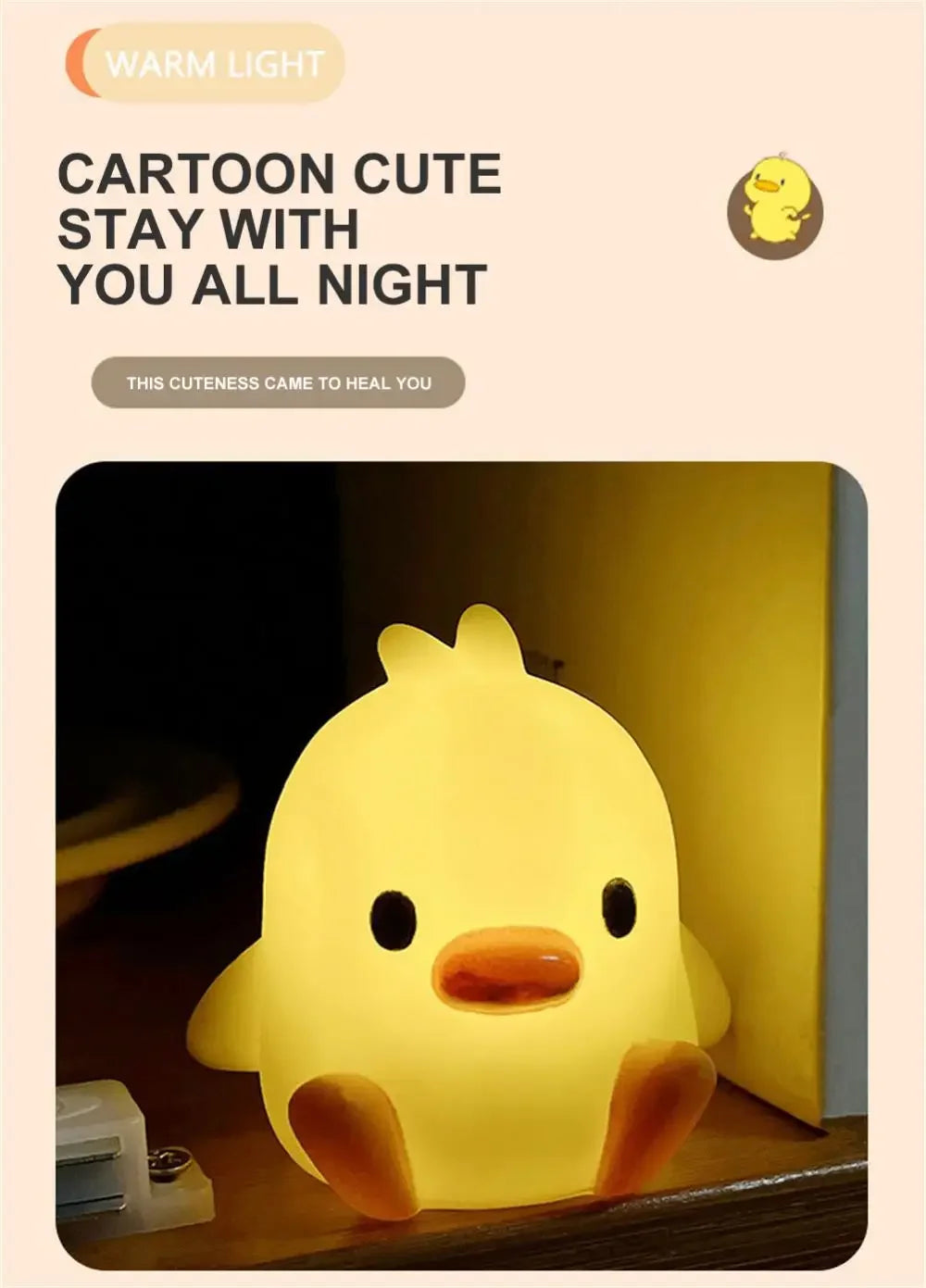 Cute Duck Night Light, Cartoon Animal Lamp for Kids Room &amp; Bedside Table - Perfect Christmas Gifts