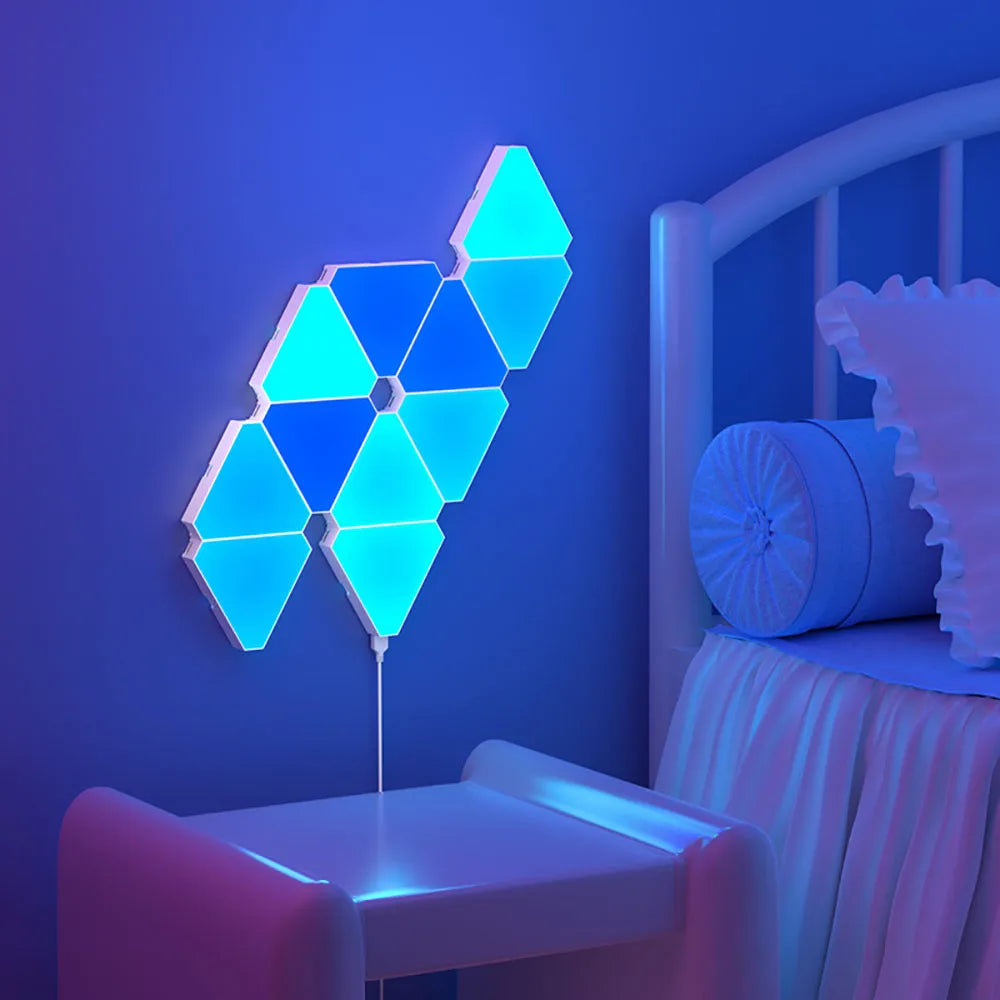 Dreieckige RGB-LED-Quantum-Lampe – Smart Wandlicht mit Rhythmus-Sensor für Schlafzimmer & Bürodekoration